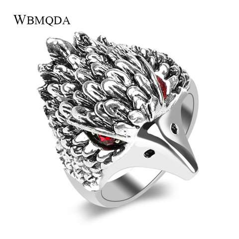 Wbmqda Punk hombres águila anillo clásico Animal joyería tibetana de plata ojos pequeños mosaico de cristal rojo anillos regalo de Navidad ► Foto 1/6