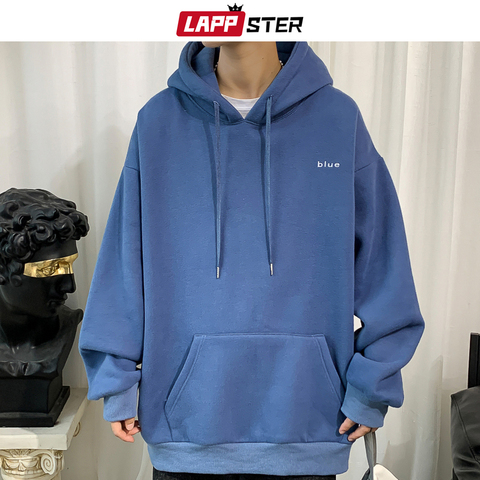 LAPPSTER-sudaderas con capucha de lana bordada para hombre, sudaderas Harajuku coreanas de gran tamaño, 7 colores, negro, gran tamaño, 2022 ► Foto 1/6