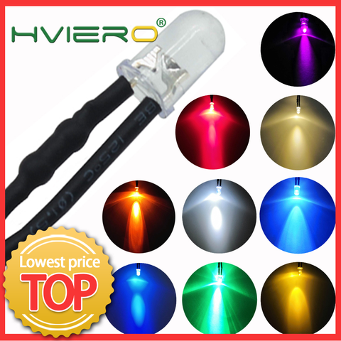 1 Uds F5 redondo de 5mm 20cm de cable DC 12V luz LED para lámpara de bulbo blanco rojo azul verde amarillo blanco cálido blanco diodo diodos emisores de ► Foto 1/6