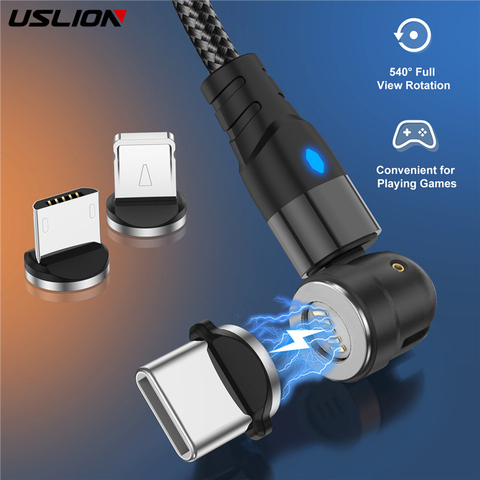 USLION-Cable de datos Micro USB de imán LED, cable magnético de carga rápida tipo c para iPhone 11 12 pro, cable usb de carga rápida ► Foto 1/6