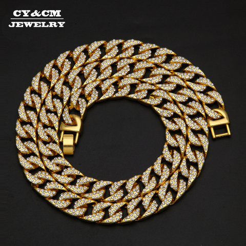 Collar de gargantilla de cadena de eslabones de plata y oro con diamantes de imitación de 13mm para mujer, hombre, Hip hop punk collares ► Foto 1/1