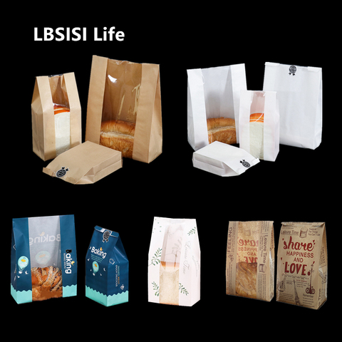 LBSISI Life de papel Kraft para pan de 10 Uds., envoltorio transparente para evitar el aceite, tostada con bolsa para la ventana, bolsa para hornear comida para llevar, bolsa para Tartas y fiestas ► Foto 1/6