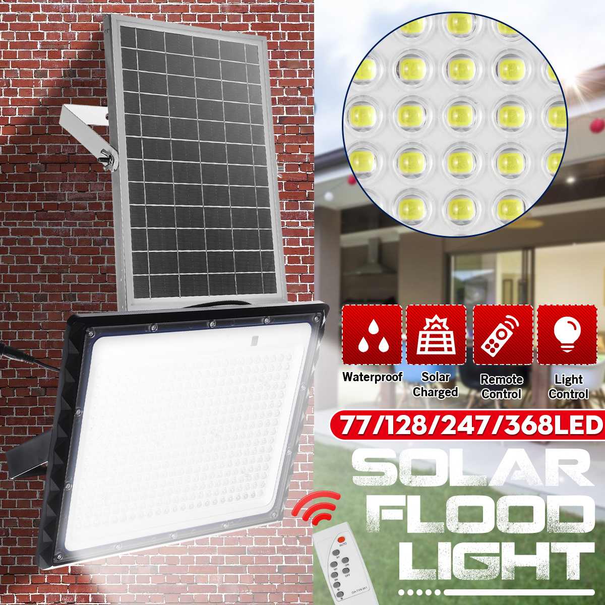 Luz de inundación Solar LED para pared exterior, lámpara de calle impermeable IP65, iluminación de paisaje con Control remoto, 100W, 150W, 300W, 400W ► Foto 1/6