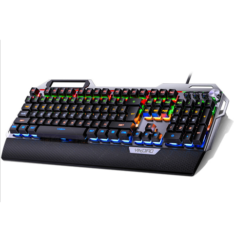 Teclado mecánico con cable de Metal K100, mando Multimedia mejorado para jugadores con 12 tipos de luces, con reposabrazos manual ► Foto 1/6