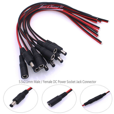 Toma de corriente continua de alta calidad con cable DIY, enchufe de conector CD hembra y Enchufe macho de 16 AWG, 18 AWG y 22 AWG, adaptador de DC12V-24V de 5,5x2,1mm ► Foto 1/6