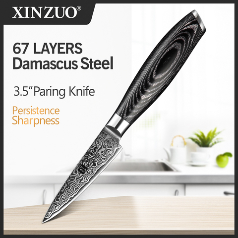 XINZUO-cuchillo de pelar de 67 capas, utensilio de cocina japonés vg10 Damasco, Pakka mango de madera, Peeling afilado, utilidades de fruta, 3,5