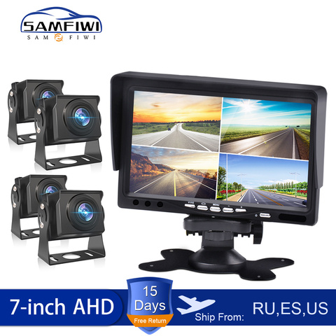 AHD-Monitor de vídeo para coche, pantalla dividida de 7 pulgadas, 4 canales, LCD, para Vista frontal y trasera, cámara trasera, Quad, pantalla dividida, 6 modos, retorno gratis ► Foto 1/6