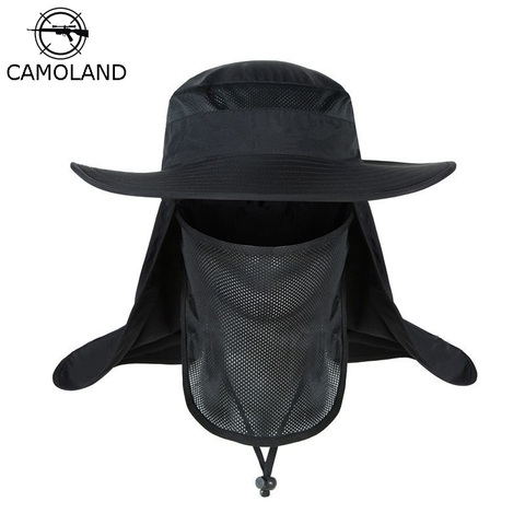 CAMOLAND-Sombrero de verano UPF 50 + para hombre y mujer, gorra de pescador 2 en 1 con solapa para cuello y rostro, a prueba de viento, para pesca, senderismo al aire libre ► Foto 1/6