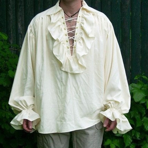 Feitong-Camiseta gótica Vintage para hombre, ropa de otoño, camisa de manga larga acampanada, blusa lisa, 2022 ► Foto 1/6