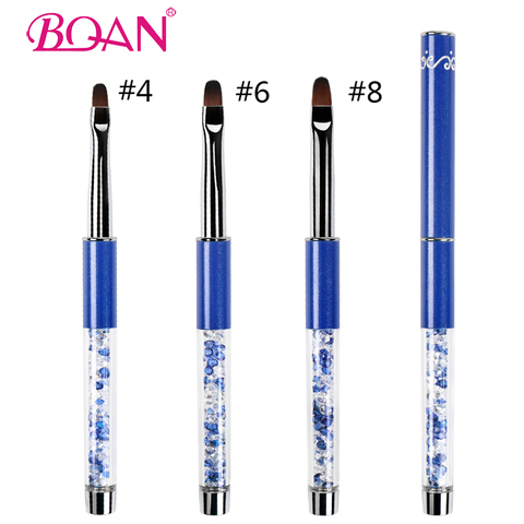 BQAN 1 Uds 4 #6 #8 # arte cepillo de uñas de Gel UV polaco pintura cepillo azul de diamantes de imitación con Dibujo de uñas cepillo DIY diseño de manicura herramienta ► Foto 1/6