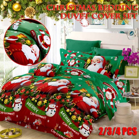 Juego de ropa de cama navideña, funda de edredón de algodón de Papá Noel 3D, funda de almohada ► Foto 1/1