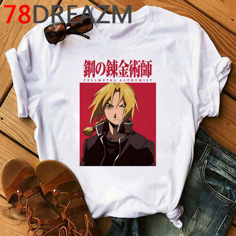 Camiseta de alquimista Fullmetal para hombre, ropa con gráfico de Hip Hop Harajuku, divertida Camiseta de cuello redondo de dibujos animados japoneses para hombre 2022 ► Foto 1/6