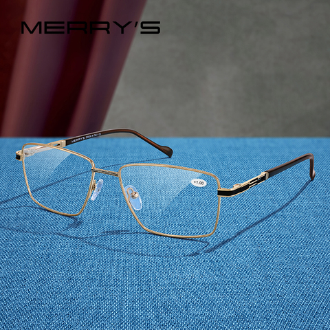 MERRYS-gafas de lectura con bloqueo de luz azul para hombre, lentes de resina CR-39, gafas asféricas + 1,00 + 1,50 + 2,00 + 2,50 S2107FLH ► Foto 1/6