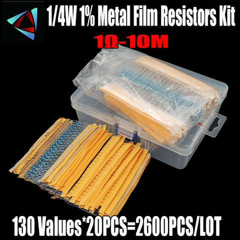 2600 Uds 130 valores 1/4W 0,25 W 1% resistencias de película de Metal surtido paquete Kit conjunto lote resistencias surtido Kits Condensadores fijos ► Foto 1/4