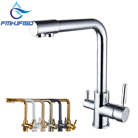 Comprar Online Cromo Grifo De La Cocina Doble Grifo Filtro De Agua Potable Laton Purificador Del Buque Fregadero Grifo Agua Caliente Y Fria Torneira Alitools