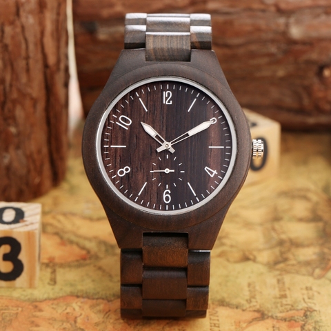 Relojes Retro de madera de ébano para hombre, pulsera de mano de cuarzo Natural, con luz única ► Foto 1/6
