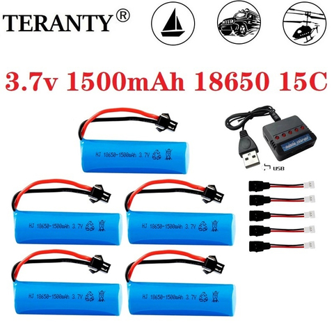 Batería recargable para juguetes de control remoto, batería de 3,7 V, 1500mAh, 18650 para helicóptero, avión, coche, tanque Baot, pistola, camión, tren, motocicletas, batería de 3,7 v ► Foto 1/6