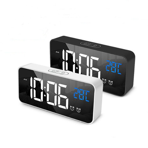 Reloj Despertador de música Digital LED, 2 alarmas, Control de voz, pantalla de temperatura, Despertador Digital con Cable USB ► Foto 1/6