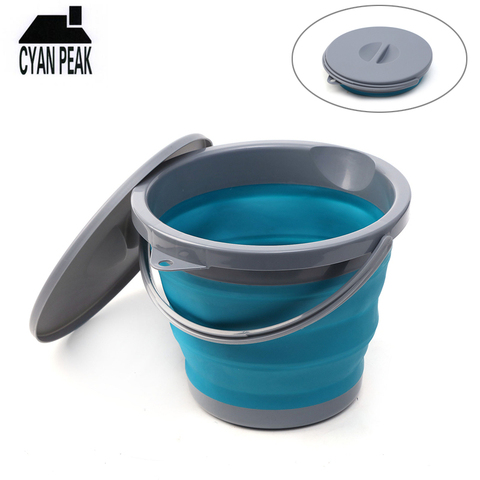 Cubo plegable con cubierta de 5L, cubo portátil de silicona para lavado de coche, pesca, promoción de baño, cocina, Camping al aire libre ► Foto 1/1