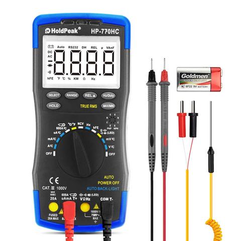 HoldPeak-multímetro Digital de rango automático medidor de voltaje AC DC, medición de temperatura/frecuencia/ciclo de trabajo/valores eficaces verdaderos ► Foto 1/6