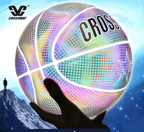 Bola de baloncesto reflectante holográfica, pelota de baloncesto luminosa resistente al desgaste, pelota de baloncesto brillante con broche para bolsa ► Foto 1/6