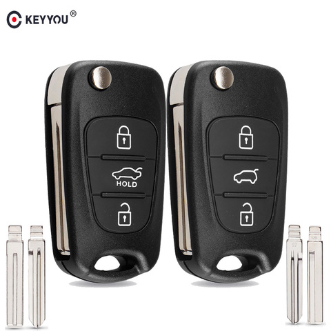 KEYYOU-carcasa de llave remota para coche, funda de 3 botones con tapa, plegable, para Hyundai I20, I30, IX35, I35, Accent, Kia, Picanto, Sportage K5 ► Foto 1/5