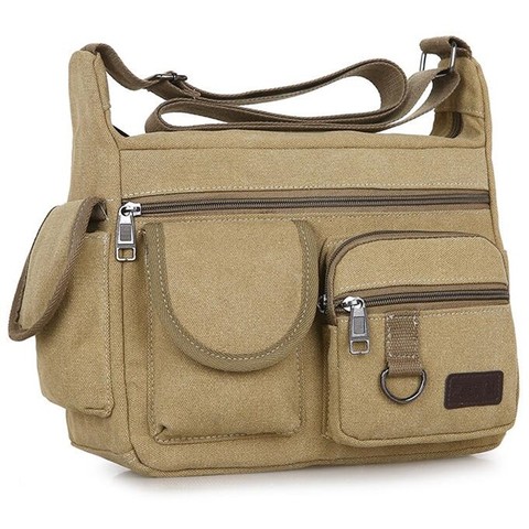 Bolso de lona para hombre, bolsa de viaje multifunción, tipo mensajero, unicolor con cremallera, con asa superior, informal ► Foto 1/6