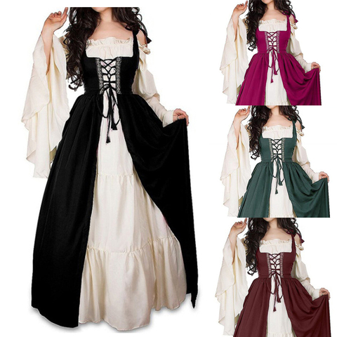 Disfraz de vampiro para mujer, corte Medieval europeo, Halloween, Carnaval, Vintage, sin tirantes, Vestido largo de reina de manga larga ► Foto 1/6