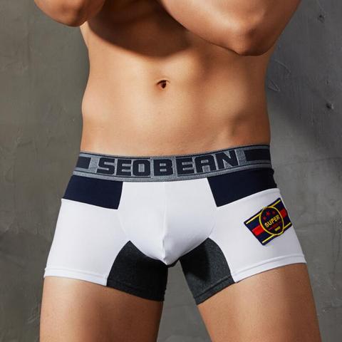 SEOBEAN hombres ropa interior hombres boxeadores de algodón liso bóxer cortos calzoncillos ropa de marca Cueca Cuecas Boxer con bolsa U convexa ► Foto 1/6