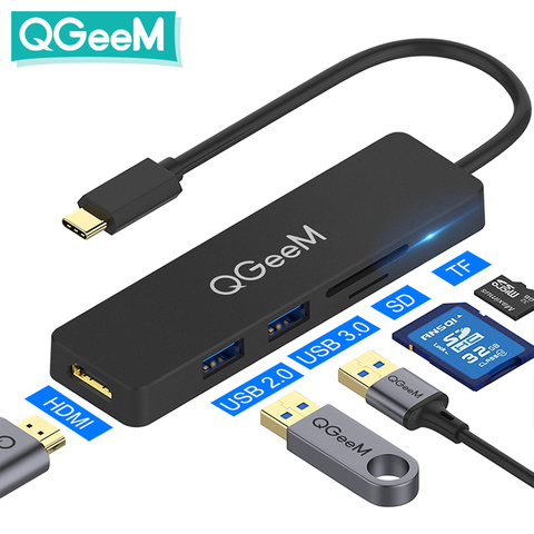 QGeeM USB C Hub para Macbook de tipo profesional C Hub a HDMI USB 3,0 TF SD Multi USB 3,1 adaptador de concentrador para iPad Pro OTG Splitter USB C Dock ► Foto 1/6