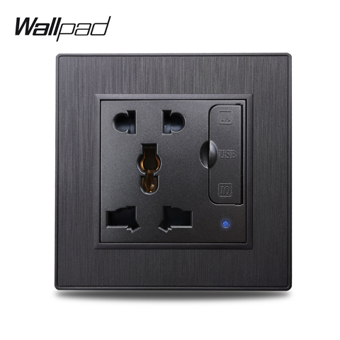 Wallpad S6 eléctrica Universal de potencia de salida de la pared con 3.1A doble puerto de carga USB negro de plata de oro cepillado plástico de la PC ► Foto 1/6