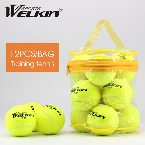 Pelota de tenis elástica de alta calidad para entrenamiento deportivo, bolas de tenis de lana de goma para práctica de tenis con bolsa gratis, 12 unids/lote ► Foto 1/6