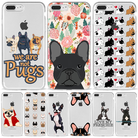 Funda de teléfono para iPhone, carcasa trasera de silicona suave para iPhone XR XS11 12 Mini Pro MAX 8 7 6 S Pug Bulldog Francés ► Foto 1/6