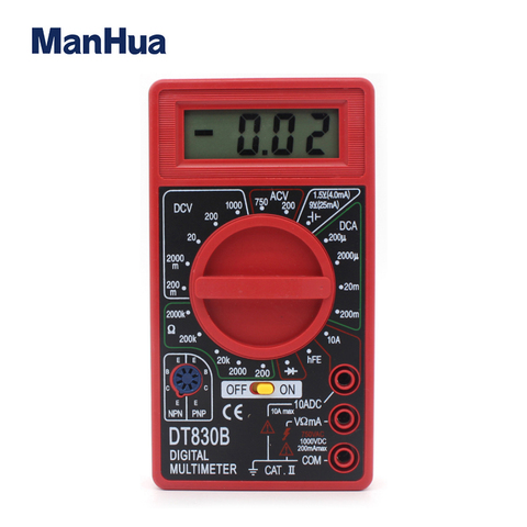 Manhua-Mini multímetro Digital DT830B con pantalla LCD, protección contra sobrecarga, sonda de prueba de amperaje de voltaje, CC, CA, Rojo ► Foto 1/4