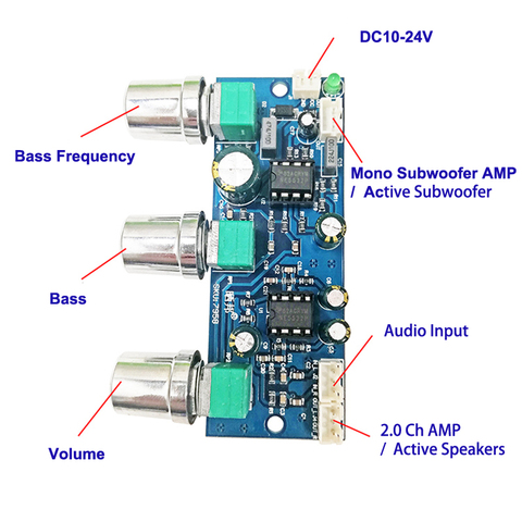 Placa de preamplificador de tono, ecualizador de Audio, Subwoofer, preamplificador de graves, DC10-24V, NE5532, 2,1 canales ► Foto 1/5