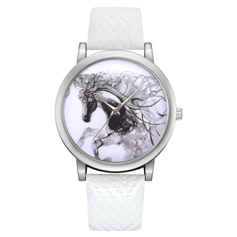 Reloj de pulsera de cuarzo analógico con correa de cuero para mujer, cronógrafo informal con estampado de caballo, a la moda ► Foto 1/6