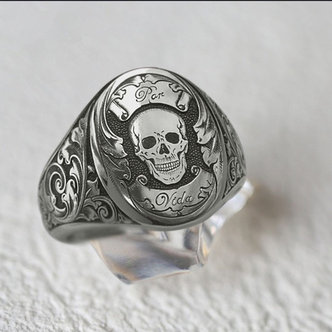 Anillo de boda con calavera bañada en plata para hombre y mujer, joyería con personalidad, estilo Vintage, para fiesta en motocicleta ► Foto 1/6