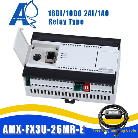 AMX-FX3U-26MR Compatible Mitsubishi MELSEC PLC de 2AI/1AO 16DI/10DO Ethernet MODBUS función USB-SC09-FX Cable de programación ► Foto 1/6