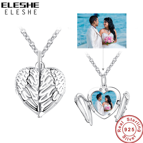 ELESHE-collar de ala de Ángel de Plata de Ley 925 para mujer, colgante de cadena larga, foto personalizada, corazón, joyería ► Foto 1/6