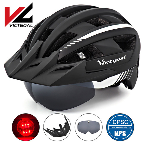 VICTGOAL-casco de ciclismo de montaña para hombre y mujer, protector de cabeza transpirable con luz LED y visera ► Foto 1/6