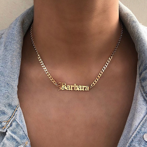 DODOAI-collar personalizado con nombre en inglés antiguo para hombre y mujer, Gargantilla de oro con letras personalizadas, cadena cubana, regalo de joyería ► Foto 1/4