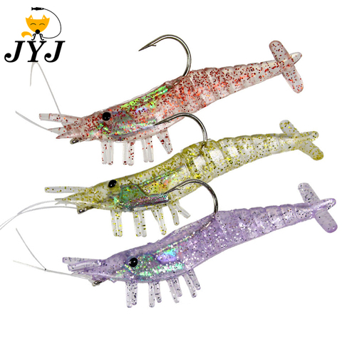 JYJ-señuelo artificial suave de camarones, anzuelo de silicona de plomo anzuelo pez, lubina, señuelo wobbler con ganchos individuales, 3 piezas, 85mm, 10G ► Foto 1/6