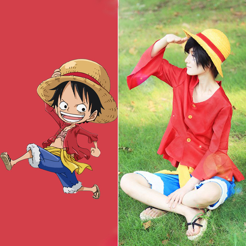 Luffy-Sombrero de paja de una pieza para niños y adultos, sombrero de utilería de dibujos japoneses, sombrero de paja, visera, gorro de playa ► Foto 1/6