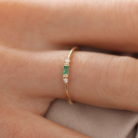 Anillo de Plata de Ley 925 para mujer, anillo de circonita Esmeralda, abalorio, regalo de joyería ► Foto 1/6