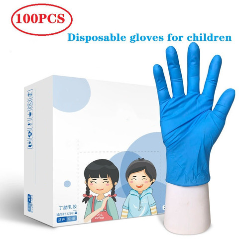 100/20 piezas guantes desechables para niños guante de látex de nitrilo para niños guantes escolares gruesos limpieza del hogar goma azul ► Foto 1/6