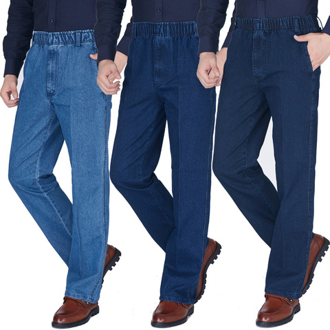 Pantalones vaqueros finos de cintura elástica para hombre, Jeans holgados de cintura alta para primavera y verano ► Foto 1/6