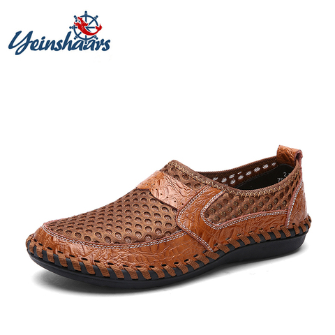 YEINSHAARS-Mocasines de malla transpirable para hombre, zapatos casuales tipo tenis planos, suaves, cómodos, impermeables, calzado masculino de verano para exteriores, a la moda ► Foto 1/6