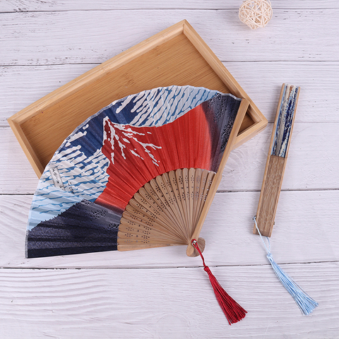 Ventilador de mano de seda Fuji Kanagawa Waves, ventilador plegable japonés de bolsillo, accesorios de boda, decoración, suministros para eventos, regalo ► Foto 1/6