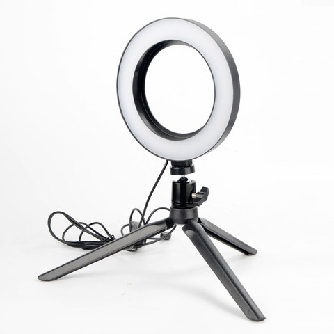6 pulgadas 16cm anillo de luz Selfie LED 20cm soporte del trípode escritorio regulable YouTube-cámara de foto y Video teléfono maquillaje en directo llenar venta al por mayor ► Foto 1/6