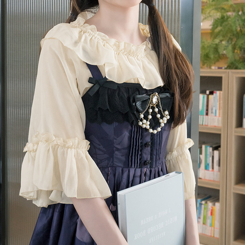 Camiseta interior de Lolita Kawaii para mujer, Blusa de gasa de manga abombada en 3 colores ► Foto 1/5